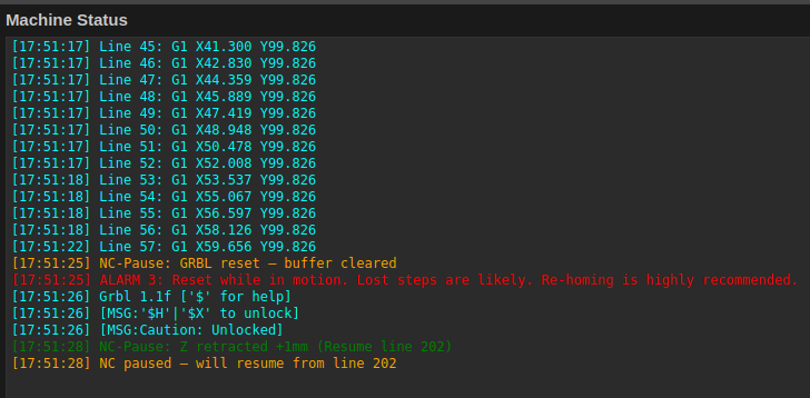 Color-coded GRBL status log