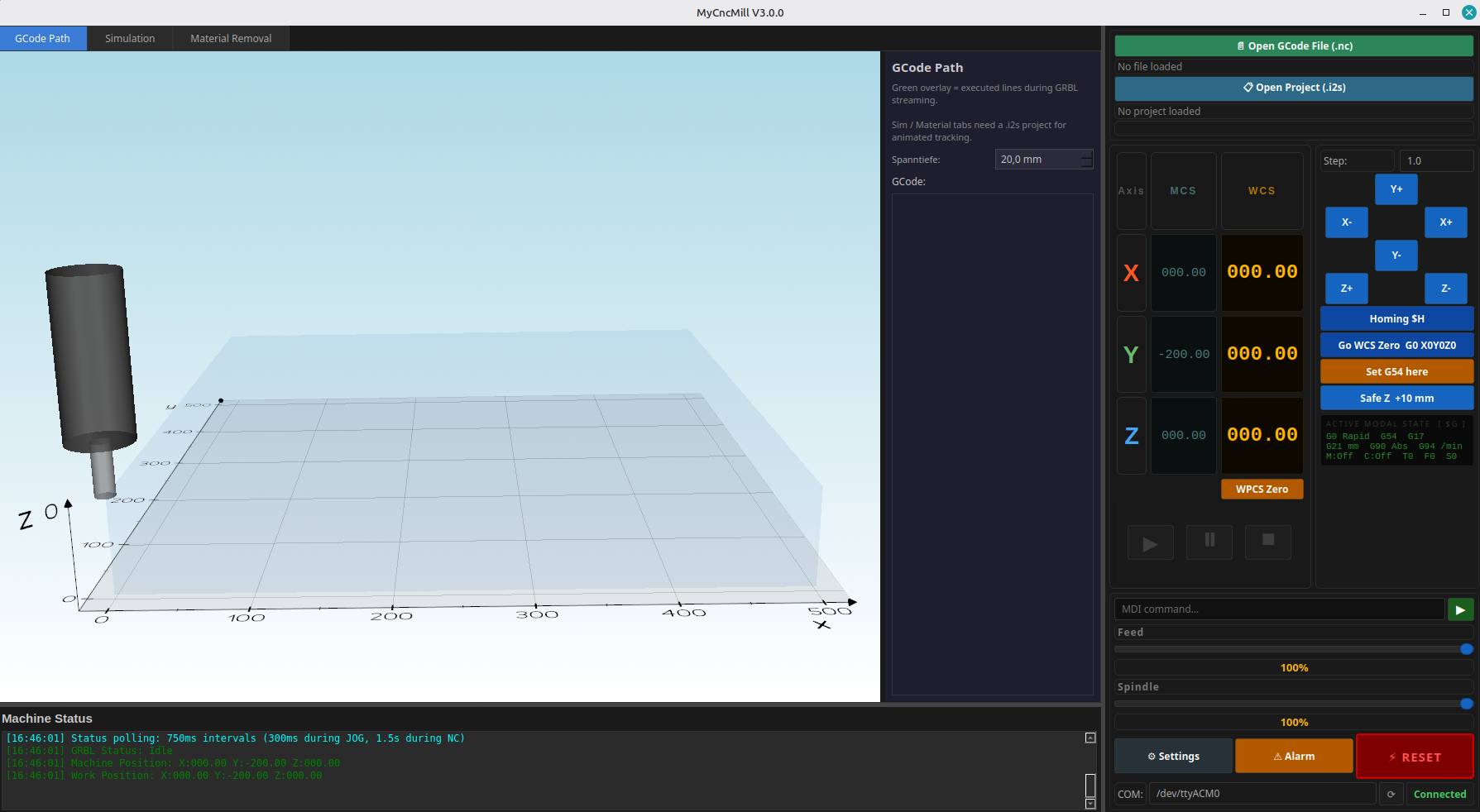 MyCncMill V3 — Main Window