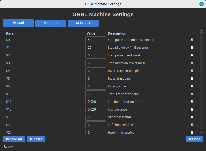 GRBL Settings Editor